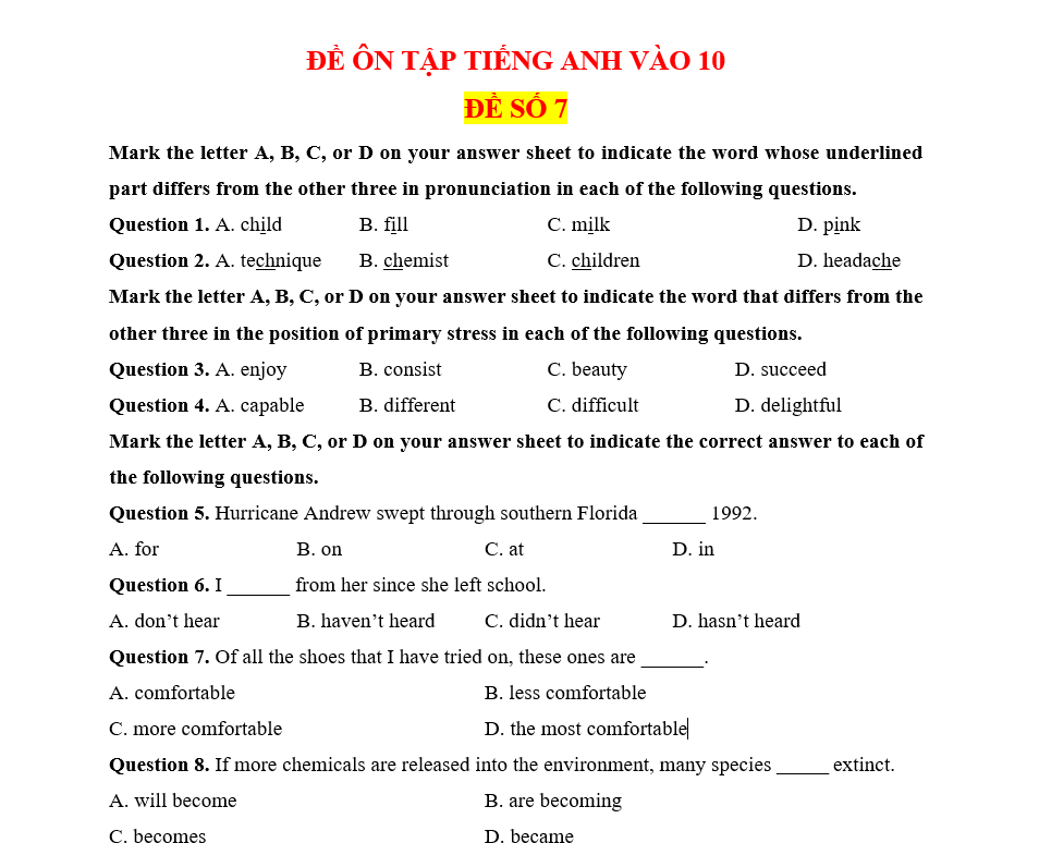 Bộ 3 đề ôn thi vào 10 (đề 7 - 9)[có đáp án - form mới Hà Nội]
